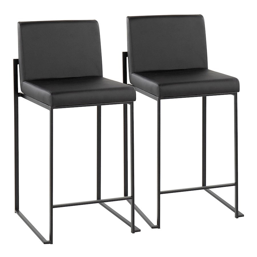LumiSource Fuji High Back Counter Stool, Set of 2, Black/Black - B26-FUJIHBBKBK2