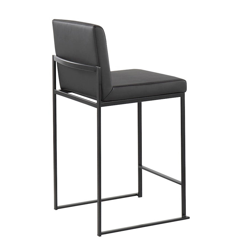 LumiSource Fuji High Back Counter Stool Set of 2 | Contemporary Black Steel and Black PU | Kitchen Island & Bar Seating | Model B26-FUJIHBBKBK2