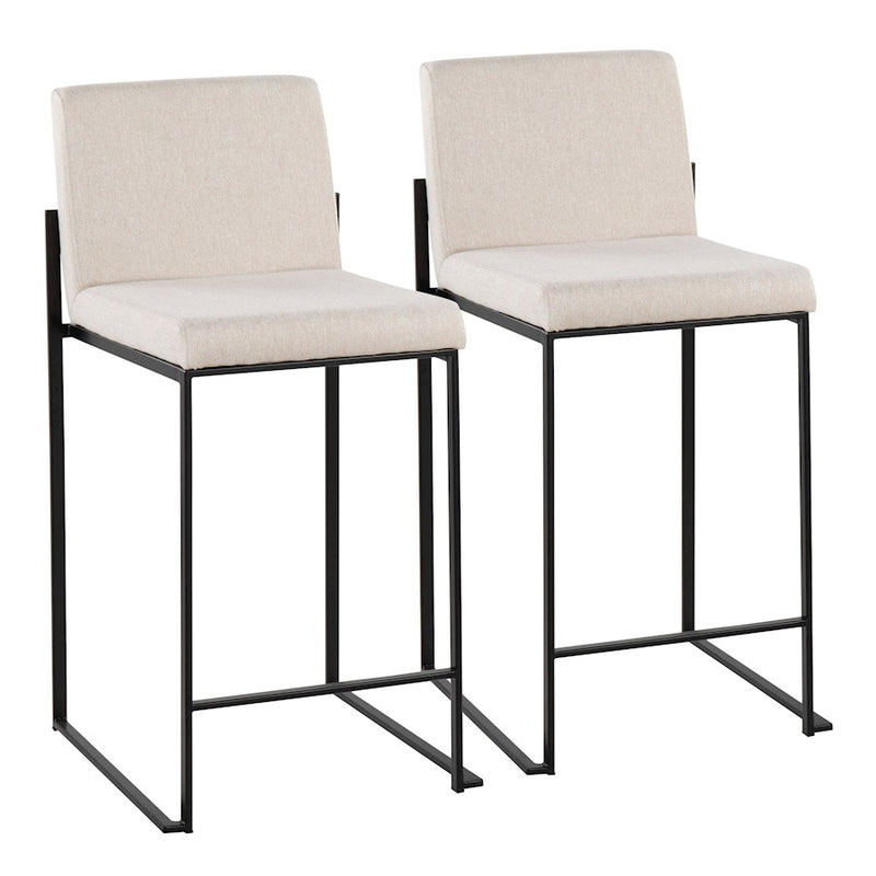 LumiSource Fuji High Back Counter Stool, Set/2, Black/Beige - B26-FUJIHBBKFBG2