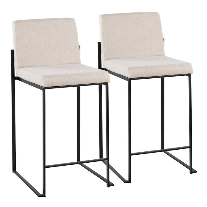 LumiSource Fuji High Back Counter Stool, Set/2, Black/Beige - B26-FUJIHBBKFBG2