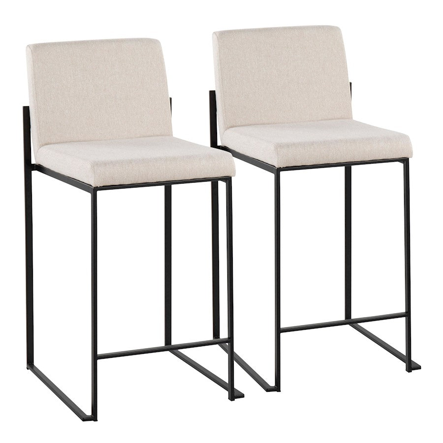LumiSource Fuji High Back Counter Stool, Set/2, Black/Beige - B26-FUJIHBBKFBG2