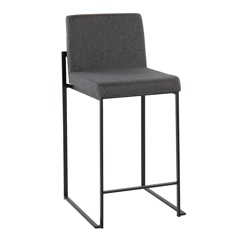 LumiSource Fuji High Back Counter Stool Set of 2 | Contemporary Black Steel and Charcoal Fabric | Kitchen Island & Bar | Model B26-FUJIHBBKFCHAR2