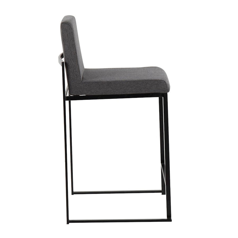 LumiSource Fuji High Back Counter Stool Set of 2 | Contemporary Black Steel and Charcoal Fabric | Kitchen Island & Bar | Model B26-FUJIHBBKFCHAR2