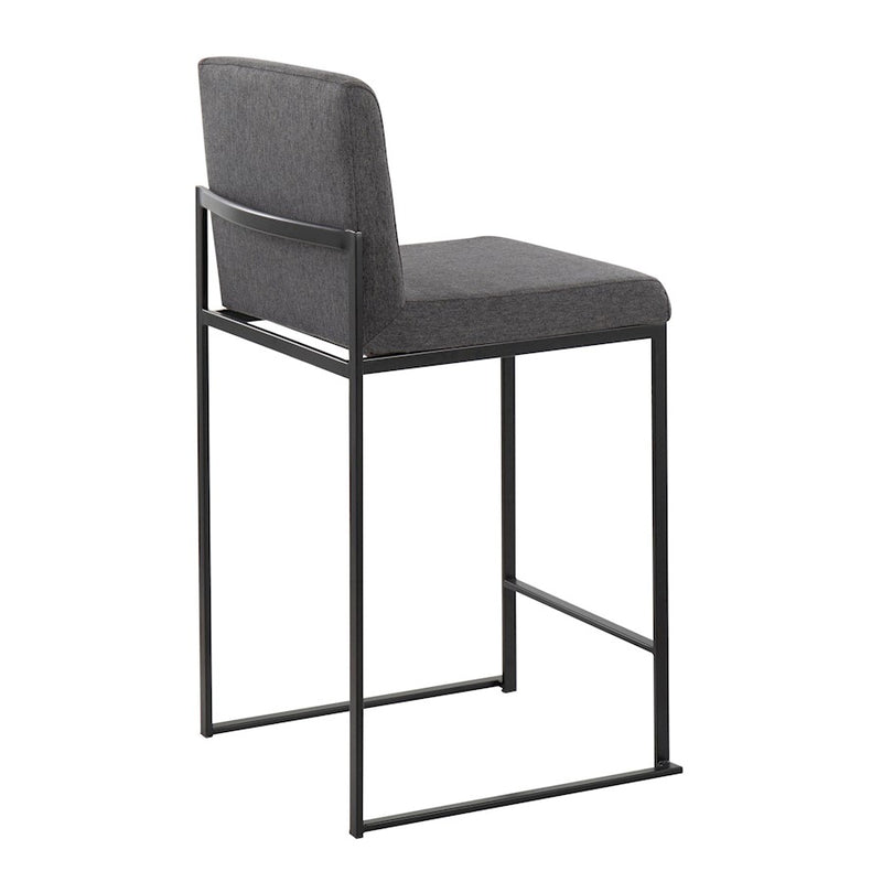 LumiSource Fuji High Back Counter Stool Set of 2 | Contemporary Black Steel and Charcoal Fabric | Kitchen Island & Bar | Model B26-FUJIHBBKFCHAR2