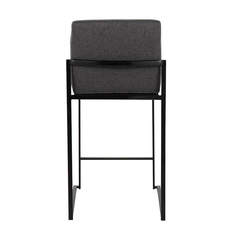 LumiSource Fuji High Back Counter Stool Set of 2 | Contemporary Black Steel and Charcoal Fabric | Kitchen Island & Bar | Model B26-FUJIHBBKFCHAR2