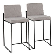 LumiSource Fuji High Back Counter Stool, Set/2, BK/GY Fabric - B26-FUJIHBBKFGY2