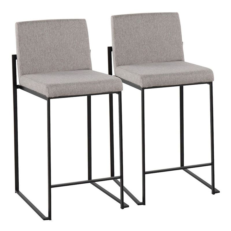 LumiSource Fuji High Back Counter Stool, Set/2, BK/GY Fabric - B26-FUJIHBBKFGY2