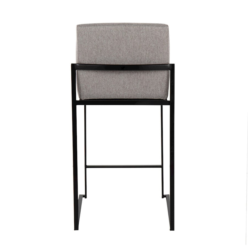 LumiSource Fuji High Back Counter Stool Set of 2 | Contemporary Black Steel and Grey Fabric | Kitchen Island & Bar Seating | Model B26-FUJIHBBKFGY2