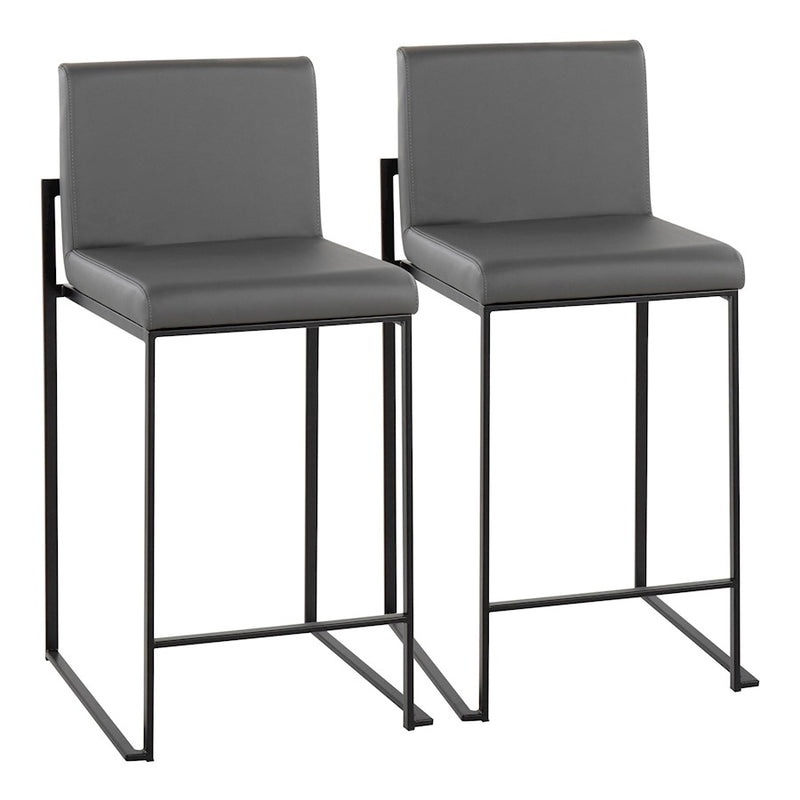 LumiSource Fuji High Back Counter Stool Set of 2 | Grey PU on Black Steel Frame | Kitchen Island & Breakfast Bar Seating | Model B26-FUJIHBBKGY2