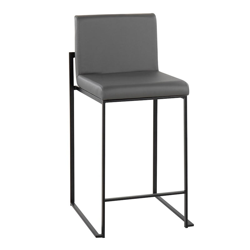 LumiSource Fuji High Back Counter Stool Set of 2 | Grey PU on Black Steel Frame | Kitchen Island & Breakfast Bar Seating | Model B26-FUJIHBBKGY2