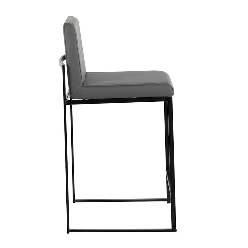 LumiSource Fuji High Back Counter Stool Set of 2 | Grey PU on Black Steel Frame | Kitchen Island & Breakfast Bar Seating | Model B26-FUJIHBBKGY2