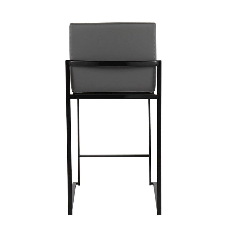 LumiSource Fuji High Back Counter Stool Set of 2 | Grey PU on Black Steel Frame | Kitchen Island & Breakfast Bar Seating | Model B26-FUJIHBBKGY2