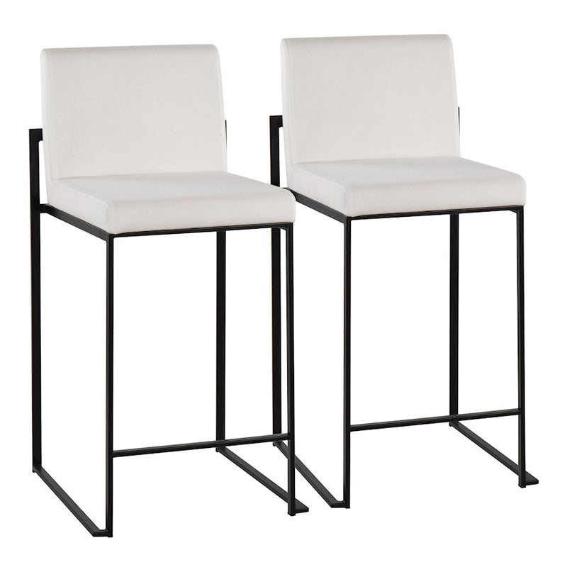 LumiSource Fuji High Back Counter Stool Set of 2 | White Velvet on Black Steel Frame | Kitchen Island & Breakfast Bar Seating | Model B26-FUJIHBBKVW2