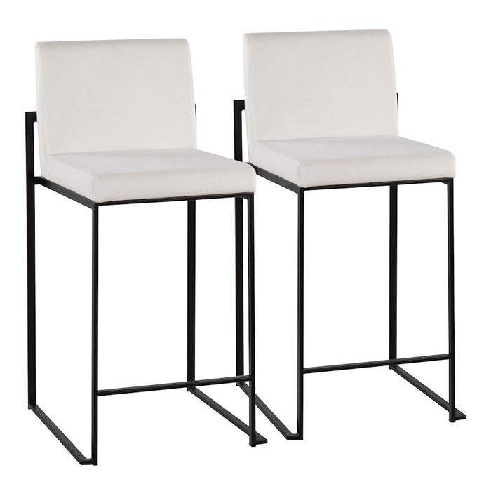 LumiSource Fuji High Back Counter Stool, Set/2, BK/WH Velvet - B26-FUJIHBBKVW2