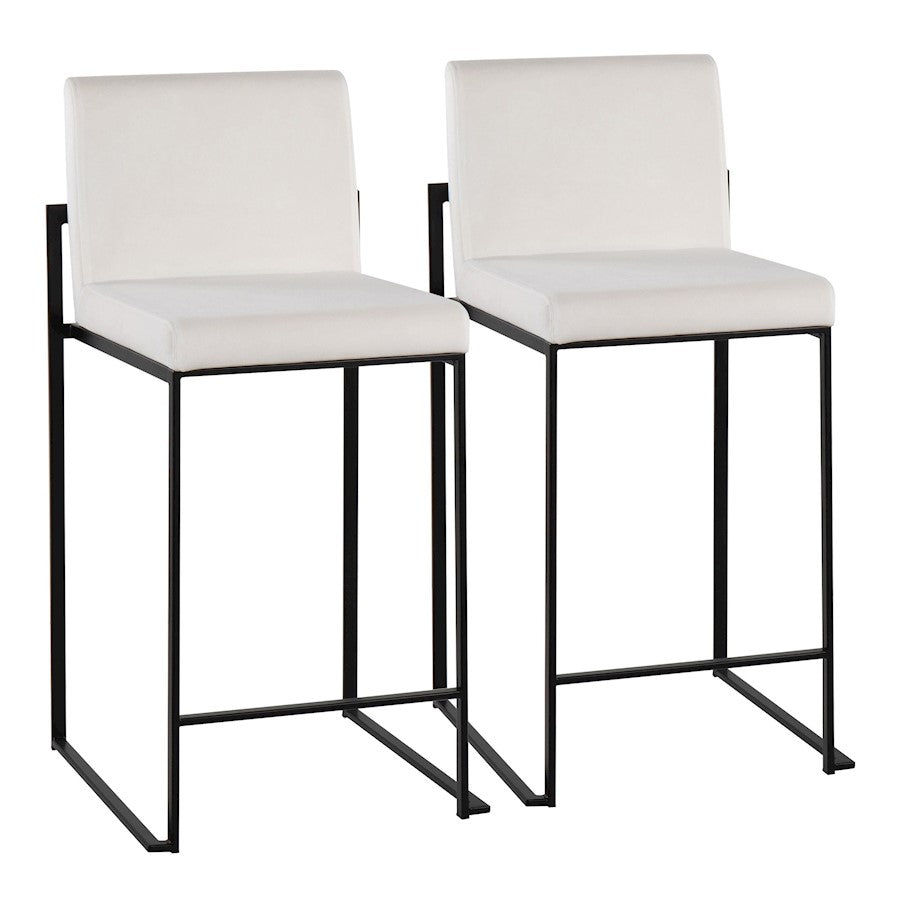 LumiSource Fuji High Back Counter Stool, Set/2, BK/WH Velvet - B26-FUJIHBBKVW2