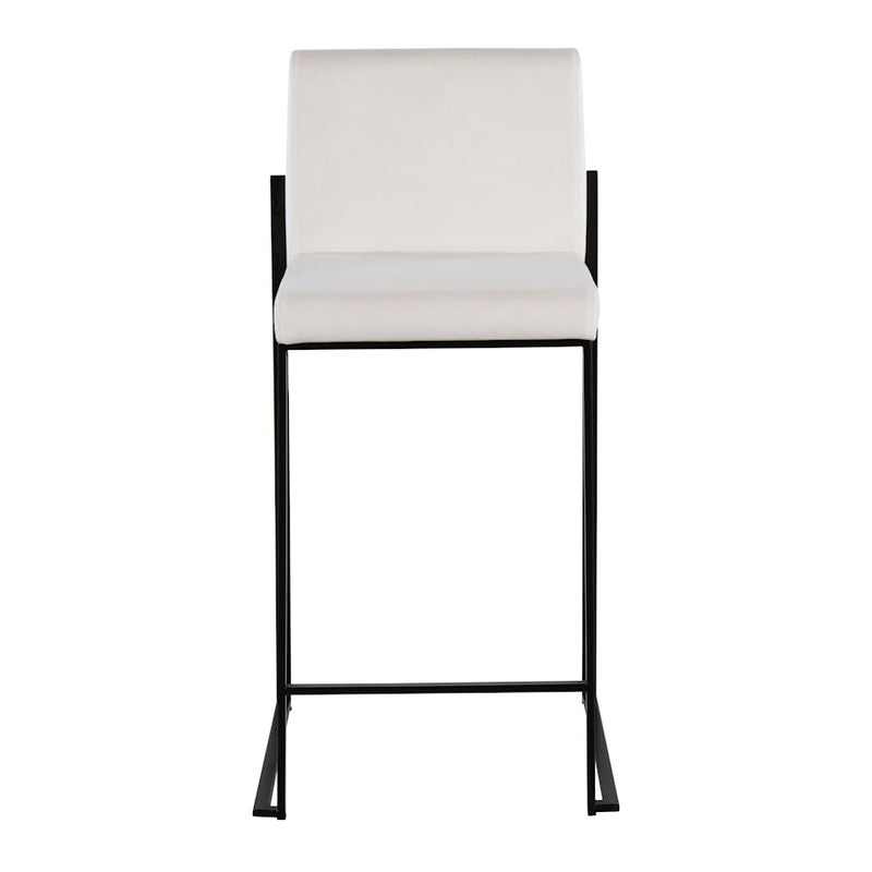 LumiSource Fuji High Back Counter Stool Set of 2 | White Velvet on Black Steel Frame | Kitchen Island & Breakfast Bar Seating | Model B26-FUJIHBBKVW2