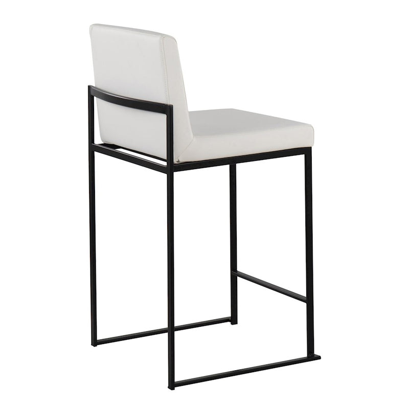 LumiSource Fuji High Back Counter Stool Set of 2 | White PU on Black Steel Frame | Kitchen Island & Breakfast Bar Seating | Model B26-FUJIHBBKW2