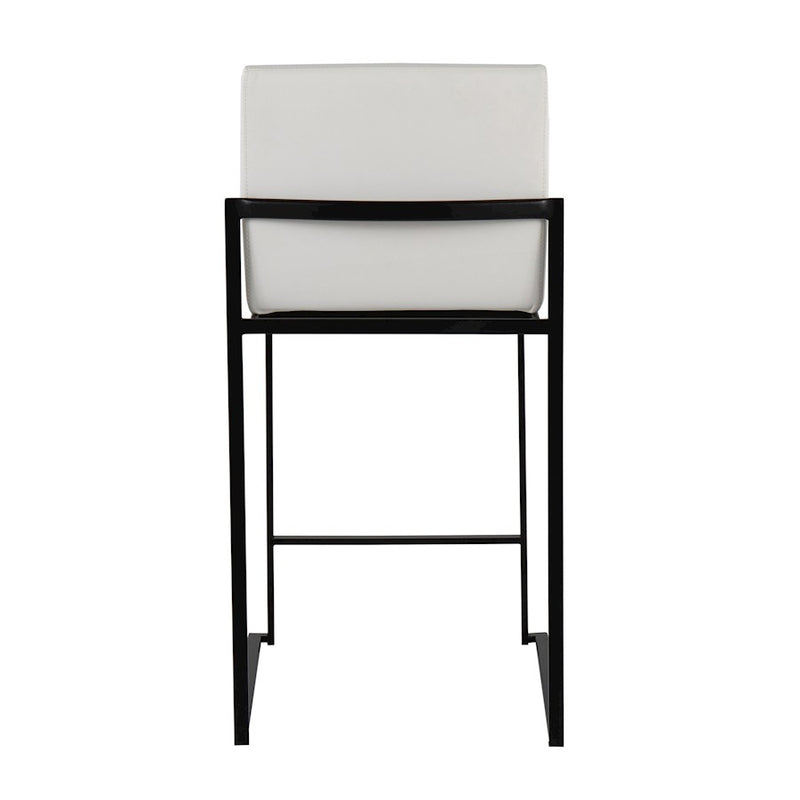 LumiSource Fuji High Back Counter Stool Set of 2 | White PU on Black Steel Frame | Kitchen Island & Breakfast Bar Seating | Model B26-FUJIHBBKW2