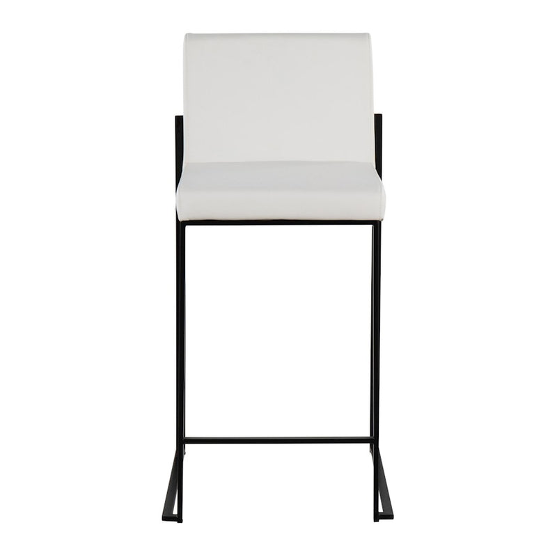LumiSource Fuji High Back Counter Stool Set of 2 | White PU on Black Steel Frame | Kitchen Island & Breakfast Bar Seating | Model B26-FUJIHBBKW2