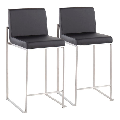 LumiSource Fuji High Back Counter Stool, Set of 2, Steel/Black - B26-FUJIHBSSBK2