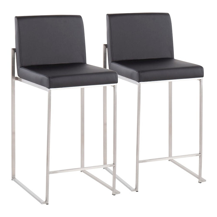 LumiSource Fuji High Back Counter Stool, Set of 2, Steel/Black - B26-FUJIHBSSBK2