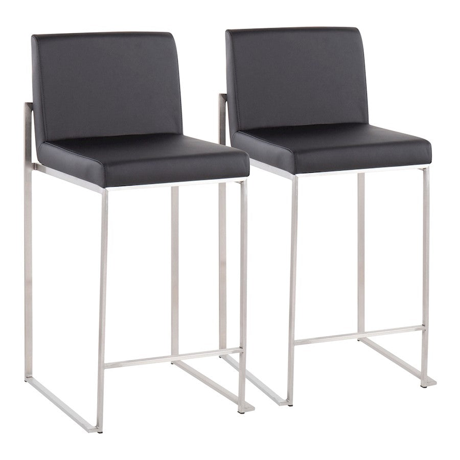 LumiSource Fuji High Back Counter Stool, Set of 2, Steel/Black - B26-FUJIHBSSBK2