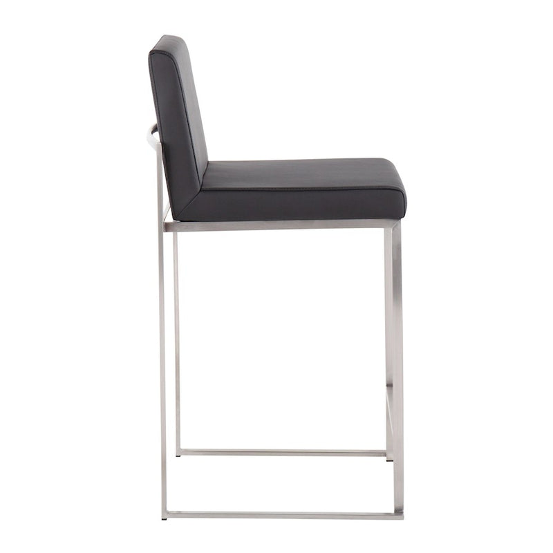 LumiSource Fuji High Back Counter Stool Set of 2 | Contemporary Black PU on Brushed Stainless Steel | Kitchen Island | Model B26-FUJIHBSSBK2
