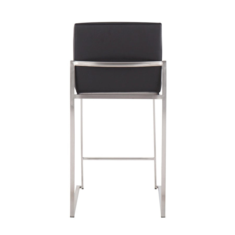 LumiSource Fuji High Back Counter Stool Set of 2 | Contemporary Black PU on Brushed Stainless Steel | Kitchen Island | Model B26-FUJIHBSSBK2