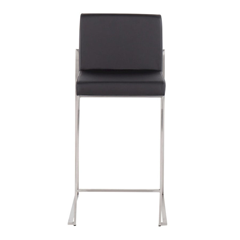 LumiSource Fuji High Back Counter Stool Set of 2 | Contemporary Black PU on Brushed Stainless Steel | Kitchen Island | Model B26-FUJIHBSSBK2