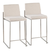LumiSource Fuji High Back Counter Stool, Set/2, Steel/Beige - B26-FUJIHBSSFBG2