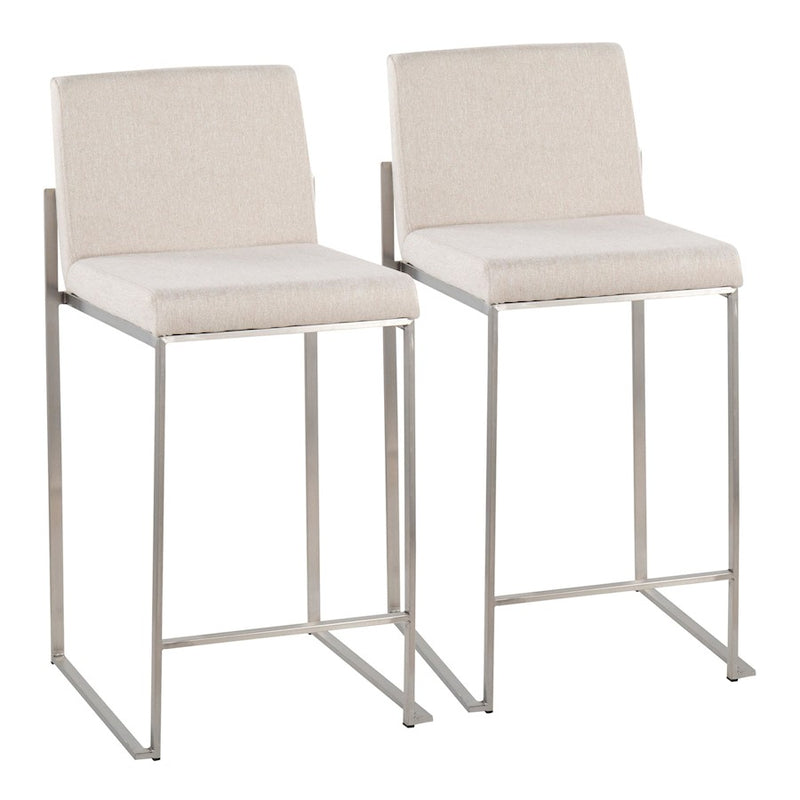 LumiSource Fuji High Back Counter Stool, Set/2, Steel/Beige - B26-FUJIHBSSFBG2