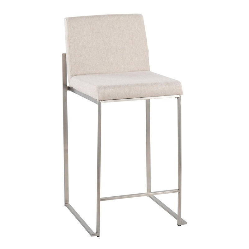 LumiSource Fuji High Back Counter Stool, Set of 2, Steel/Beige
