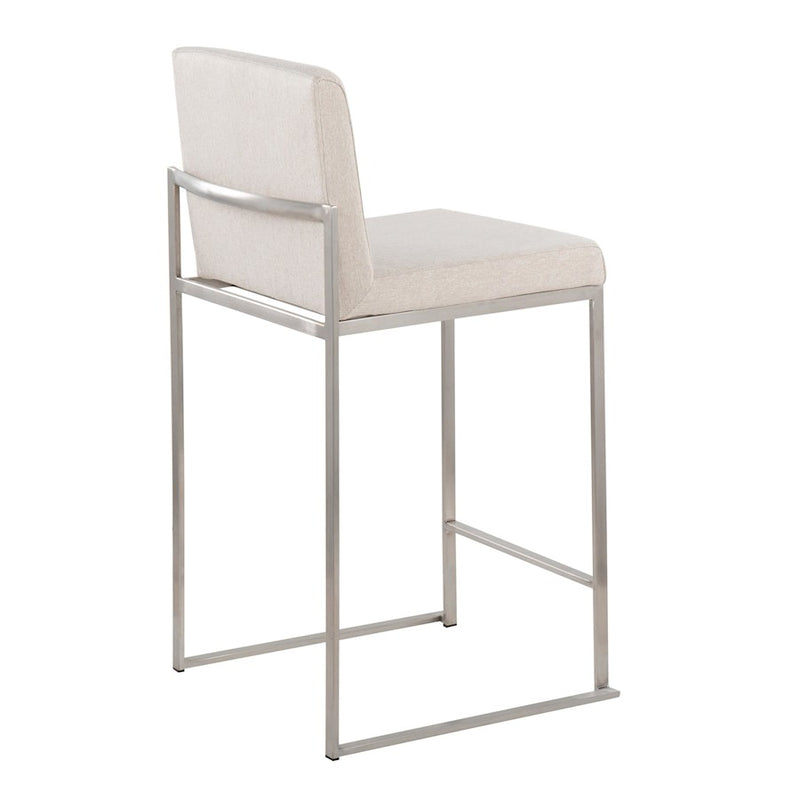LumiSource Fuji High Back Counter Stool Set of 2 | Contemporary Beige Fabric on Brushed Stainless Steel | Kitchen Island | Model B26-FUJIHBSSFBG2