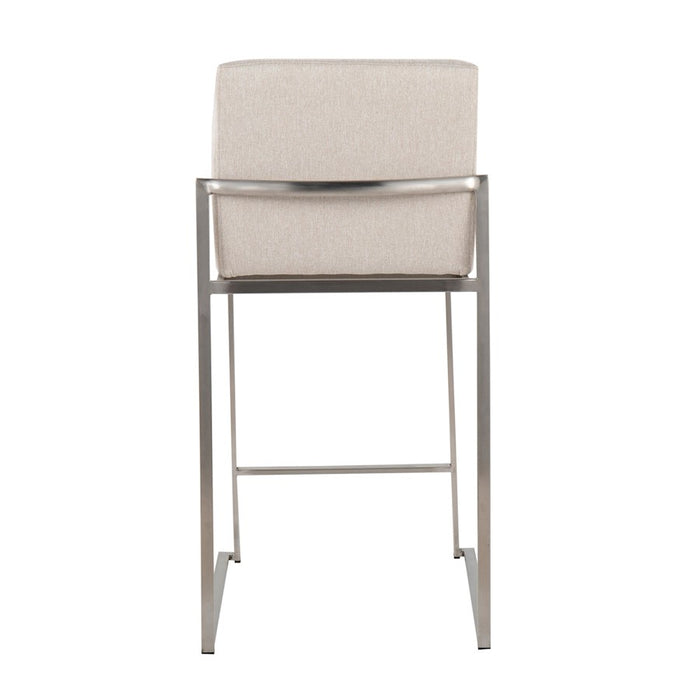LumiSource Fuji High Back Counter Stool, Set of 2, Steel/Beige