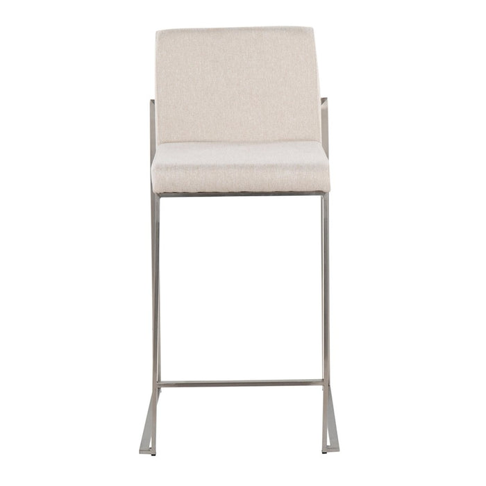 LumiSource Fuji High Back Counter Stool, Set of 2, Steel/Beige