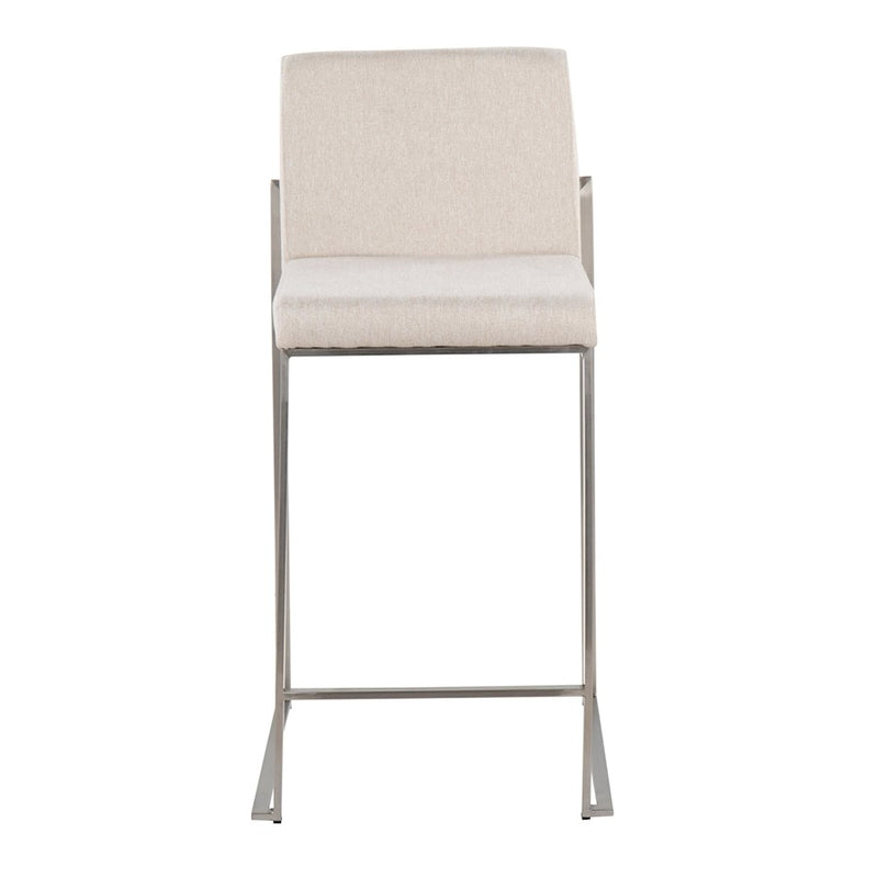 LumiSource Fuji High Back Counter Stool Set of 2 | Contemporary Beige Fabric on Brushed Stainless Steel | Kitchen Island | Model B26-FUJIHBSSFBG2