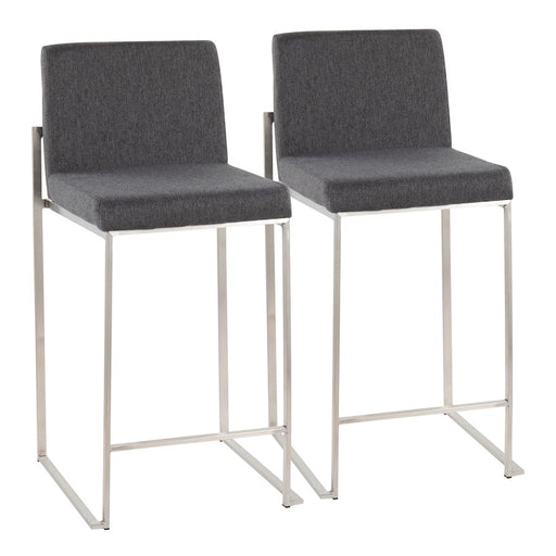 LumiSource Fuji High Back Counter Stool, Set/2, Steel/CHAR - B26-FUJIHBSSFCHAR2