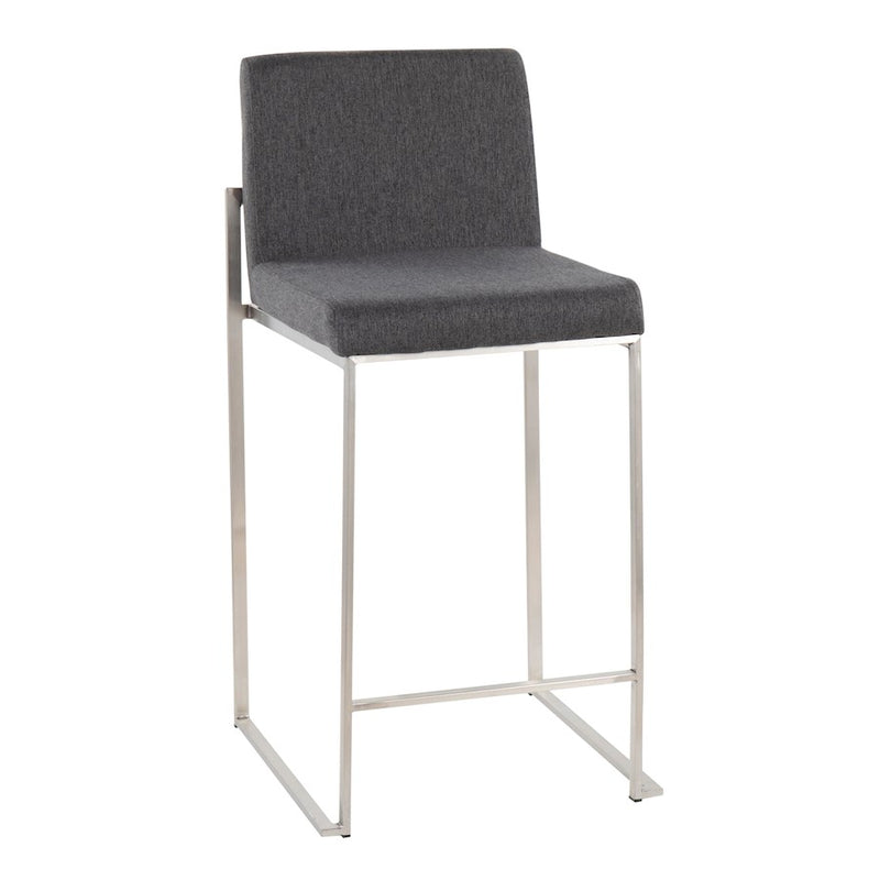 LumiSource Fuji High Back Counter Stool Set of 2 | Contemporary Charcoal Fabric on Brushed Stainless Steel | Kitchen | Model B26-FUJIHBSSFCHAR2