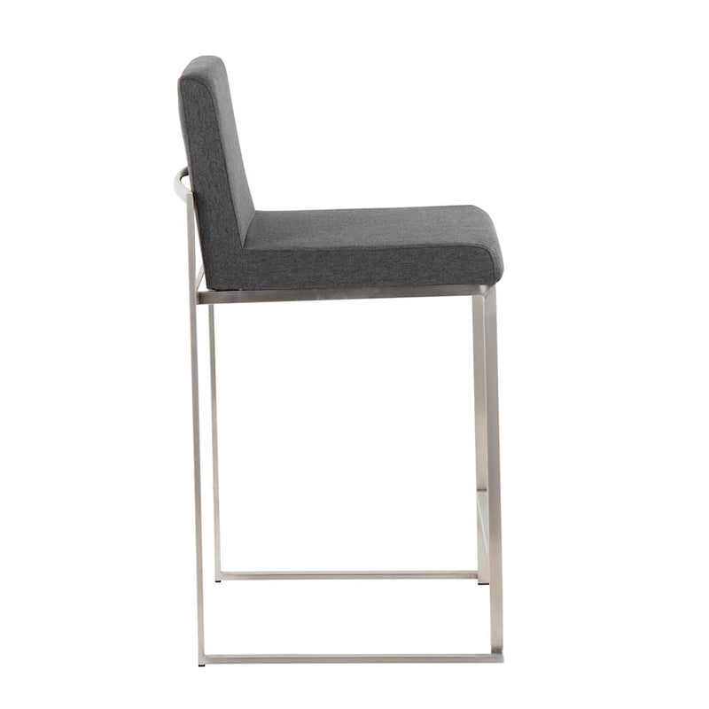 LumiSource Fuji High Back Counter Stool Set of 2 | Contemporary Charcoal Fabric on Brushed Stainless Steel | Kitchen | Model B26-FUJIHBSSFCHAR2