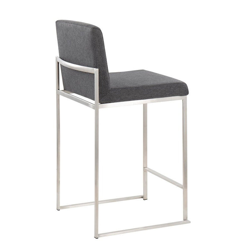 LumiSource Fuji High Back Counter Stool Set of 2 | Contemporary Charcoal Fabric on Brushed Stainless Steel | Kitchen | Model B26-FUJIHBSSFCHAR2