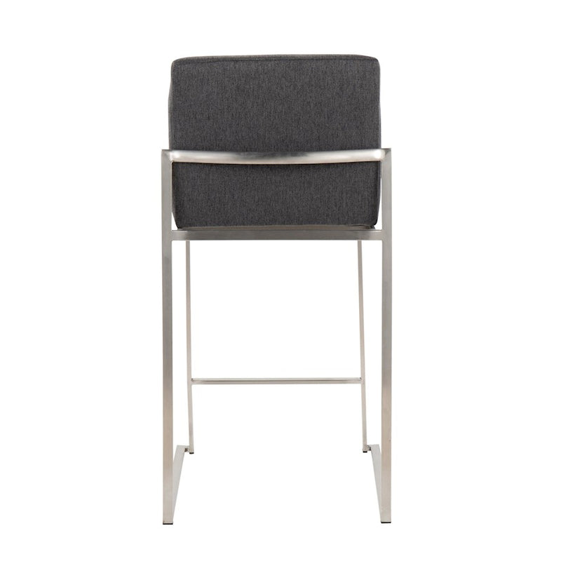 LumiSource Fuji High Back Counter Stool Set of 2 | Contemporary Charcoal Fabric on Brushed Stainless Steel | Kitchen | Model B26-FUJIHBSSFCHAR2