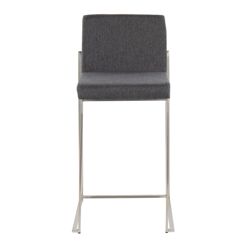 LumiSource Fuji High Back Counter Stool Set of 2 | Contemporary Charcoal Fabric on Brushed Stainless Steel | Kitchen | Model B26-FUJIHBSSFCHAR2