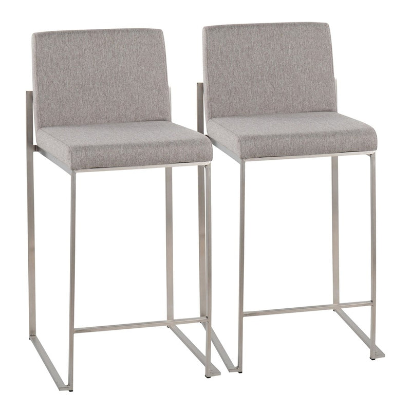 LumiSource Fuji High Back Counter Stool, Set/2, Steel/GYF - B26-FUJIHBSSFGY2