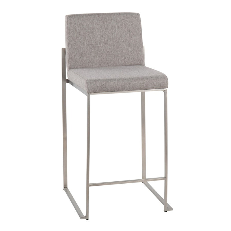 LumiSource Fuji High Back Counter Stool, Set of 2, Steel/GYF