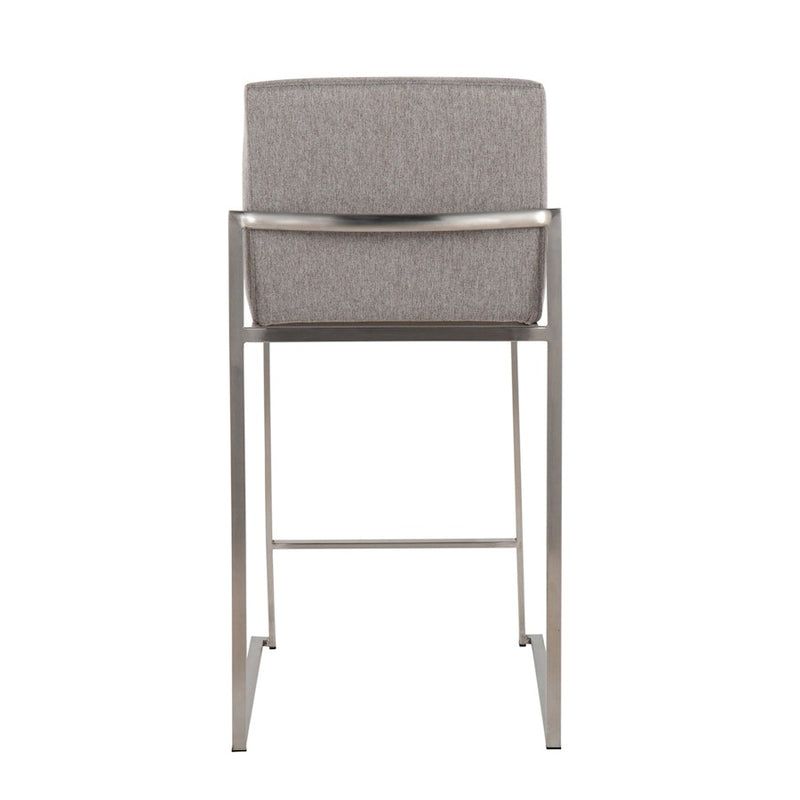 LumiSource Fuji High Back Counter Stool Set of 2 | Contemporary Grey Fabric on Brushed Stainless Steel | Kitchen Island | Model B26-FUJIHBSSFGY2