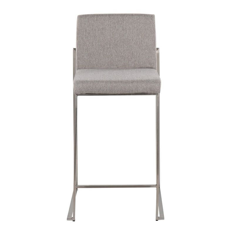 LumiSource Fuji High Back Counter Stool Set of 2 | Contemporary Grey Fabric on Brushed Stainless Steel | Kitchen Island | Model B26-FUJIHBSSFGY2