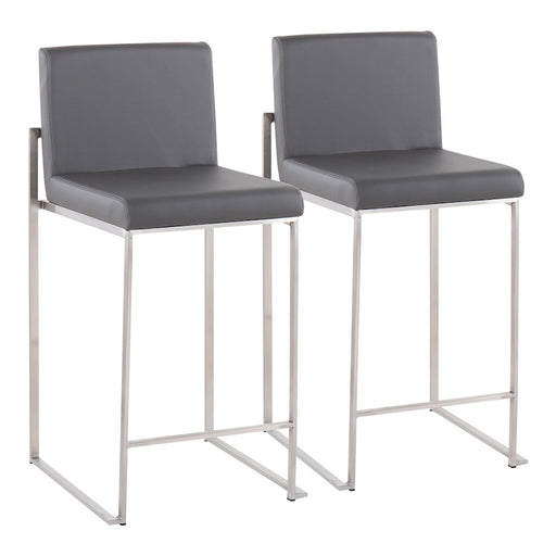 LumiSource Fuji High Back Counter Stool, Set of 2, Steel/Grey - B26-FUJIHBSSGY2