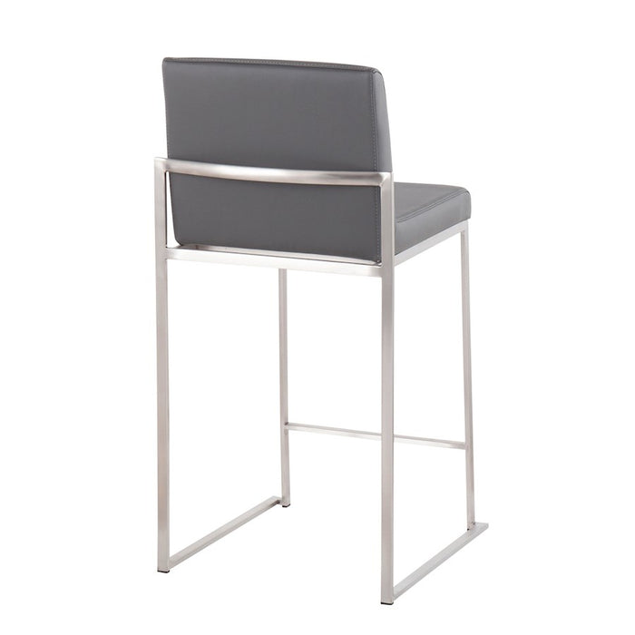LumiSource Fuji High Back Counter Stool, Set of 2, Steel/Grey