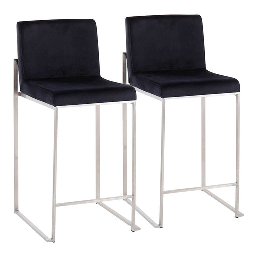 LumiSource Fuji High Back Counter Stool, Set/2, Steel/BKV - B26-FUJIHBSSVBK2