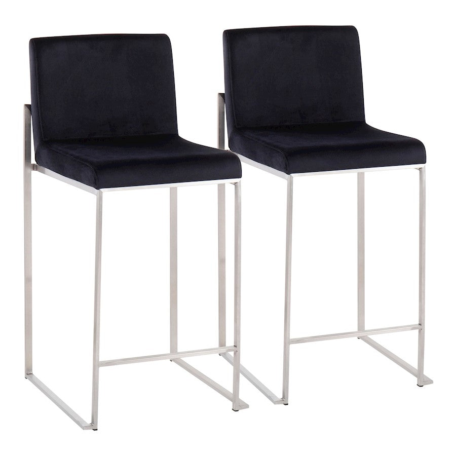 LumiSource Fuji High Back Counter Stool, Set/2, Steel/BKV - B26-FUJIHBSSVBK2